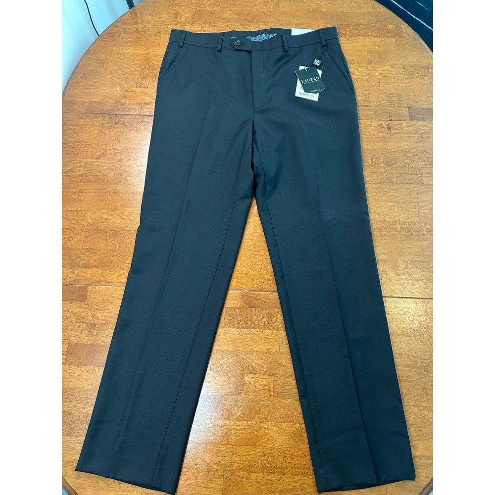 New Lauren Ralph Lauren Suit Trouser Mens 36x32 Black Ultraflex Edgewood